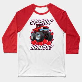 Crushin' Hearts Monster Truck Funny Valentines Day Baseball T-Shirt